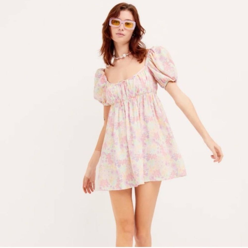 NWT For Love & Lemons Pastel Floral Mini Dress - Pink, Yellow, Lavender